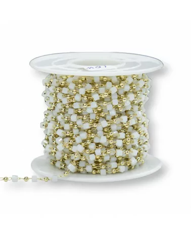 Catena Rosario Con Cristalli Cubetti e Ottone 2mm 10 Metri Dorato Bianco-CATENE ROSARIO PERLINE | Worldofjewel.com