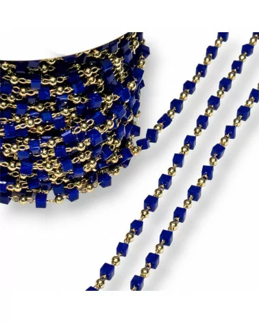 Catena Rosario Con Cristalli Cubetti e Ottone 2mm 10 Metri Dorato Blu-CATENE ROSARIO PERLINE | Worldofjewel.com