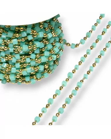 Catena Rosario Con Cristalli Cubetti e Ottone 2mm 10 Metri Dorato Verde Acqua-CATENE ROSARIO PERLINE | Worldofjewel.com