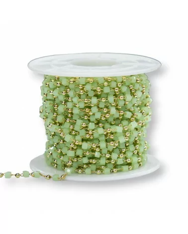 Catena Rosario Con Cristalli Cubetti e Ottone 2mm 10 Metri Dorato Verde Chiaro-CATENE ROSARIO PERLINE | Worldofjewel.com