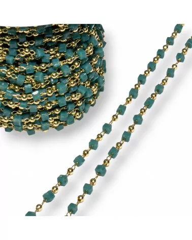 Catena Rosario Con Cristalli Cubetti e Ottone 2mm 10 Metri Dorato Verde Ottanio-CATENE ROSARIO PERLINE | Worldofjewel.com