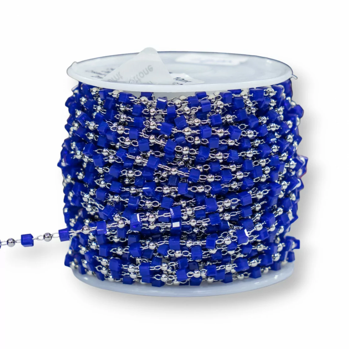 Catena Rosario Con Cristalli Cubetti e Ottone 2mm 10 Metri Rodiato Blu-CATENE ROSARIO PERLINE | Worldofjewel.com