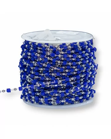 Catena Rosario Con Cristalli Cubetti e Ottone 2mm 10 Metri Rodiato Blu-CATENE ROSARIO PERLINE | Worldofjewel.com