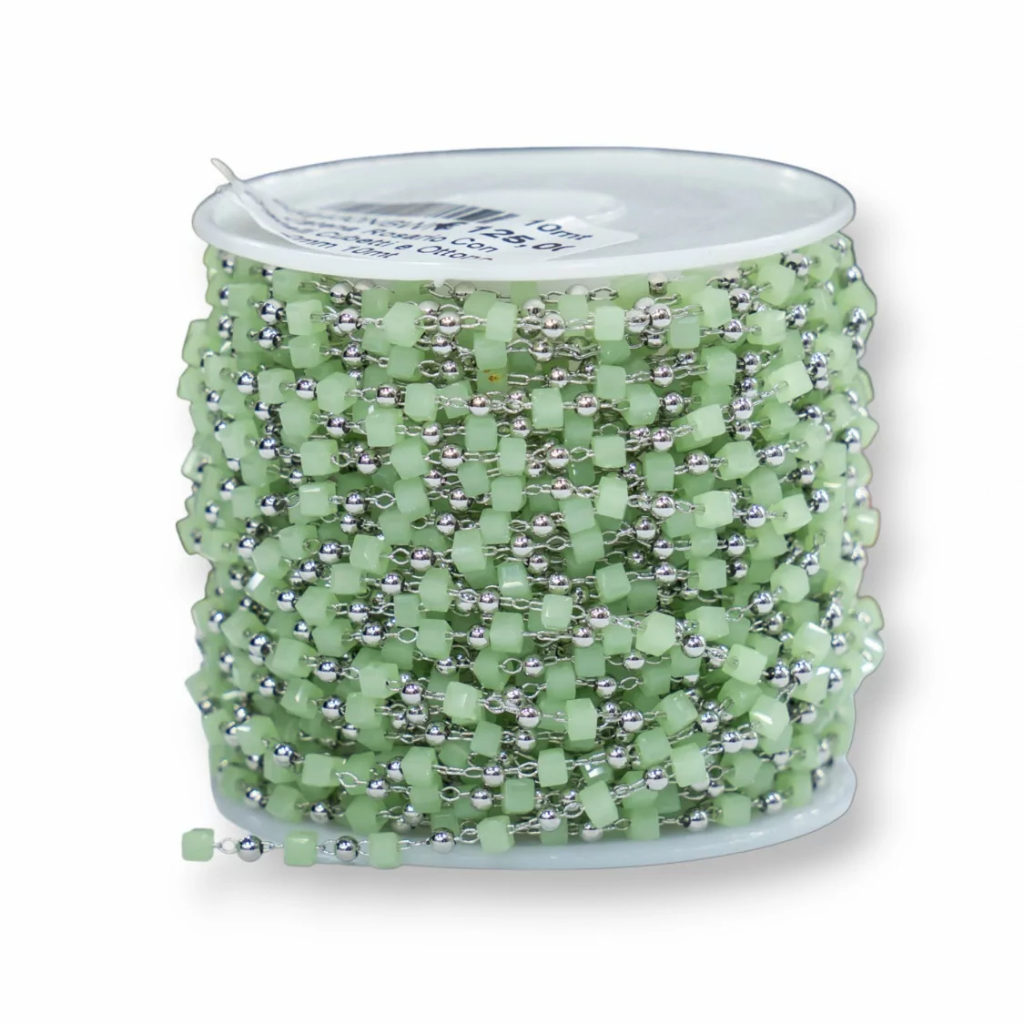 Catena Rosario Con Cristalli Cubetti e Ottone 2mm 10 Metri Rodiato Verde Chiaro-CATENE ROSARIO PERLINE | Worldofjewel.com