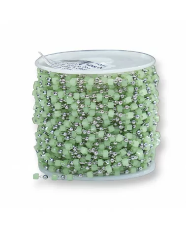 Catena Rosario Con Cristalli Cubetti e Ottone 2mm 10 Metri Rodiato Verde Chiaro-CATENE ROSARIO PERLINE | Worldofjewel.com