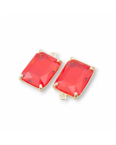 Componente Pendente Di Bronzo Con Cristalli CZ Rettangolo Sfaccettato 13x18mm 8pz Rosso Chiaro- RETTANGOLO | Worldofjewel.com