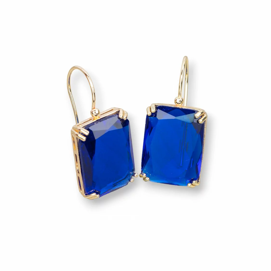 Orecchini A Monachella Di Bronzo Con Cristalli Rettangolo Incastonato 15x33mm Dorato Blu-ORECCHINI HOT PICKS | Worldofjewel.com