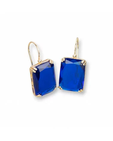 Orecchini A Monachella Di Bronzo Con Cristalli Rettangolo Incastonato 15x33mm Dorato Blu-ORECCHINI HOT PICKS | Worldofjewel.com