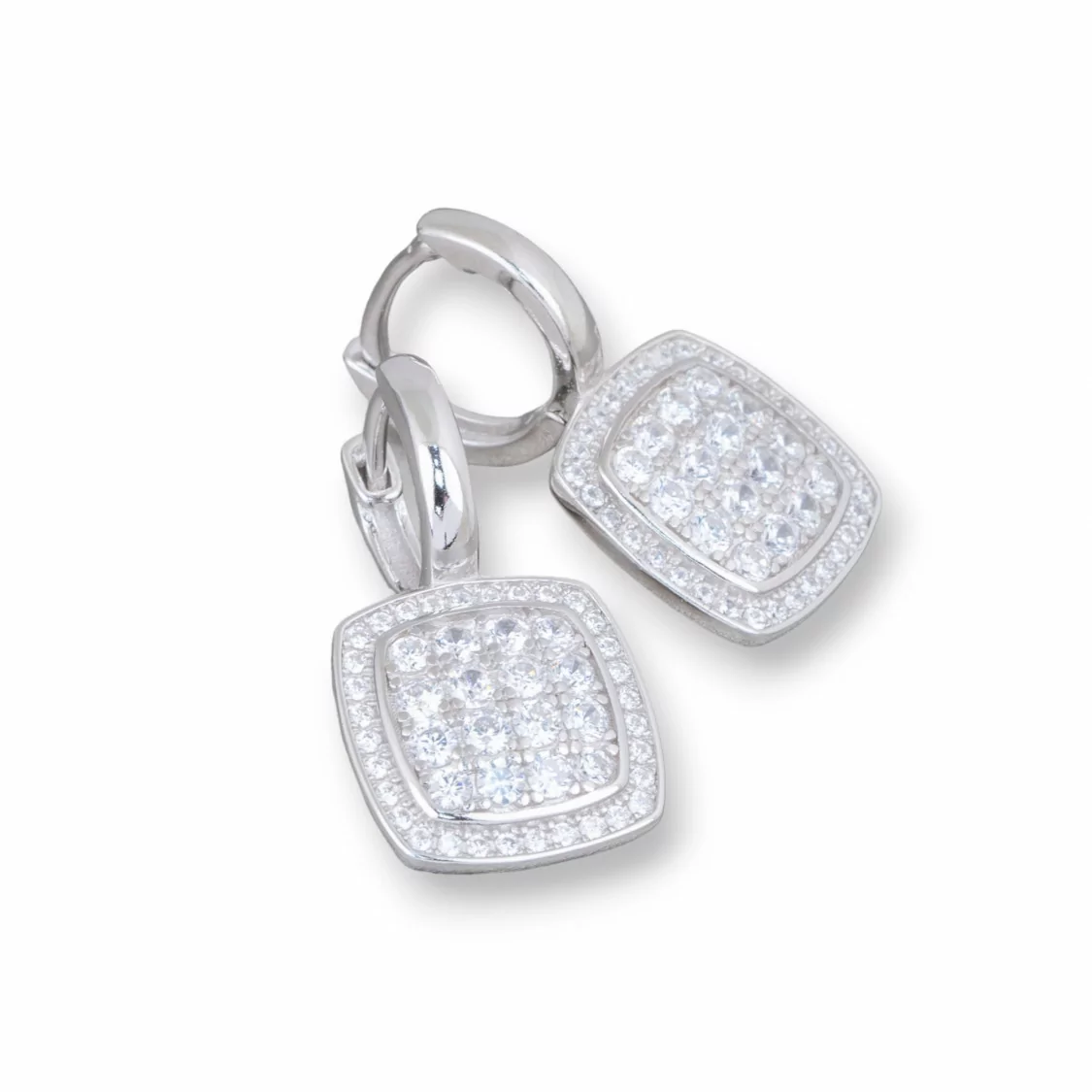 Orecchini Perno Di Argento 925 Con Zirconi Micropave' Quadrato 13x23mm 1 Paio Rodiato-ARGENTO 925 DESIGN ITALY | Worldofjewel.com