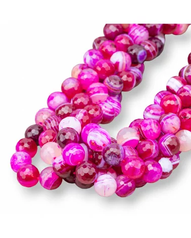 Agata Fucsia Striata Perlina Tonda Sfaccettata 10mm Ruby-AGATA FUCSIA | Worldofjewel.com