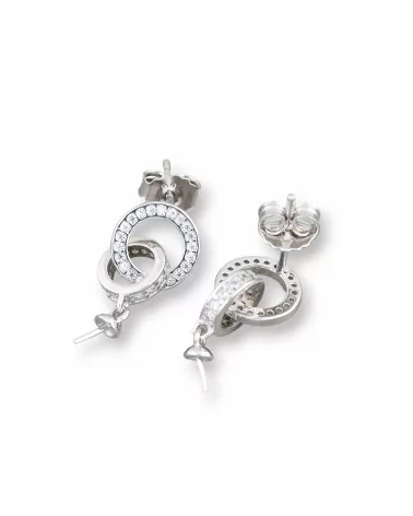 Base Per Orecchini Di Argento 925 Con Zirconi Perno Cerchi Doppi 9,5x15,5mm 2 Paia Rodiato-BASI DI ARGENTO 925 | Worldofjewel.com