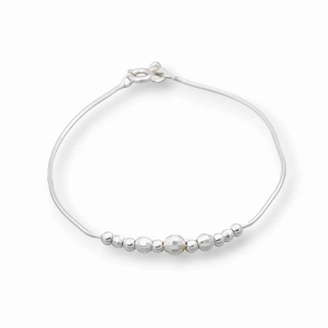 Bracciale Di Argento 925 Con Catena Cobra E Sfere Sfaccettate 3-5mm Lungo 19cm 1pz Argentato-BRACCIALI DI ARGENTO 925 | Worldofjewel.com