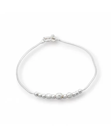 Bracciale Di Argento 925 Con Catena Cobra E Sfere Sfaccettate 3-5mm Lungo 19cm 1pz Argentato-BRACCIALI DI ARGENTO 925 | Worldofjewel.com