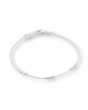 Bracciale Di Argento 925 Con Catena Diamantata E Tubetti 2x4mm Lungo 18cm + 3,5cm 1pz Argentato-BRACCIALI DI ARGENTO 925 | Worldofjewel.com