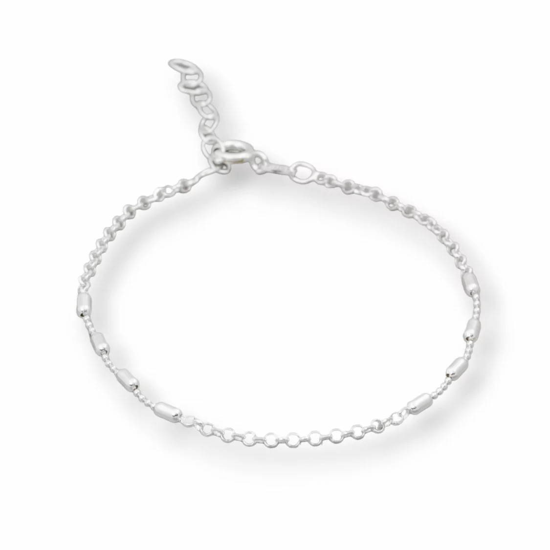 Bracciale Di Argento 925 Con Catena Rolò E Cilindri Distanziati 2x4mm Lungo 18cm + 3cm 1pz Argentato-BRACCIALI DI ARGENTO 925 | Worldofjewel.com