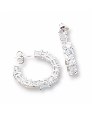 Orecchini Perno Di Argento 925 Con Cerchietto Zirconi 4x25mm 1 Coppia Rodiato Bianco-ARGENTO 925 DESIGN ITALY | Worldofjewel.com