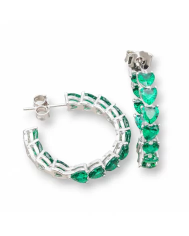 Orecchini Perno Di Argento 925 Con Cerchietto Zirconi a Cuore 4,5x25mm 1 Coppia Rodiato Verde Smeraldo-ARGENTO 925 DESIGN ITALY | Worldofjewel.com