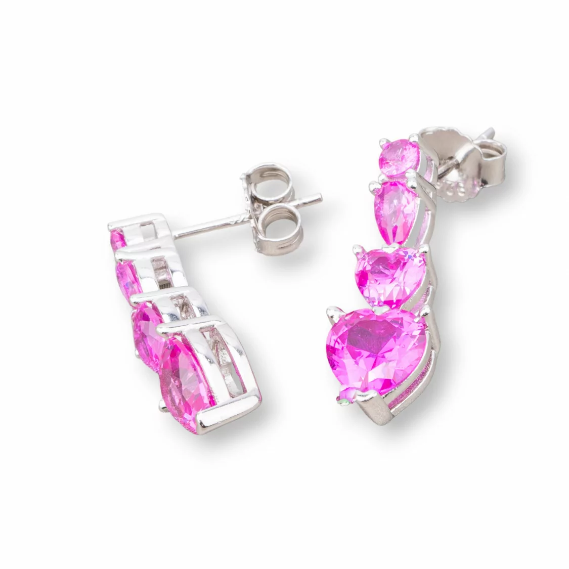 Orecchini Perno Di Argento 925 Con Zirconi Cuore 8x22mm 1 Paio Rodiato Ruby-ARGENTO 925 DESIGN ITALY | Worldofjewel.com