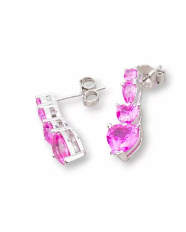 Orecchini Perno Di Argento 925 Con Zirconi Cuore 8x22mm 1 Paio Rodiato Ruby-ARGENTO 925 DESIGN ITALY | Worldofjewel.com