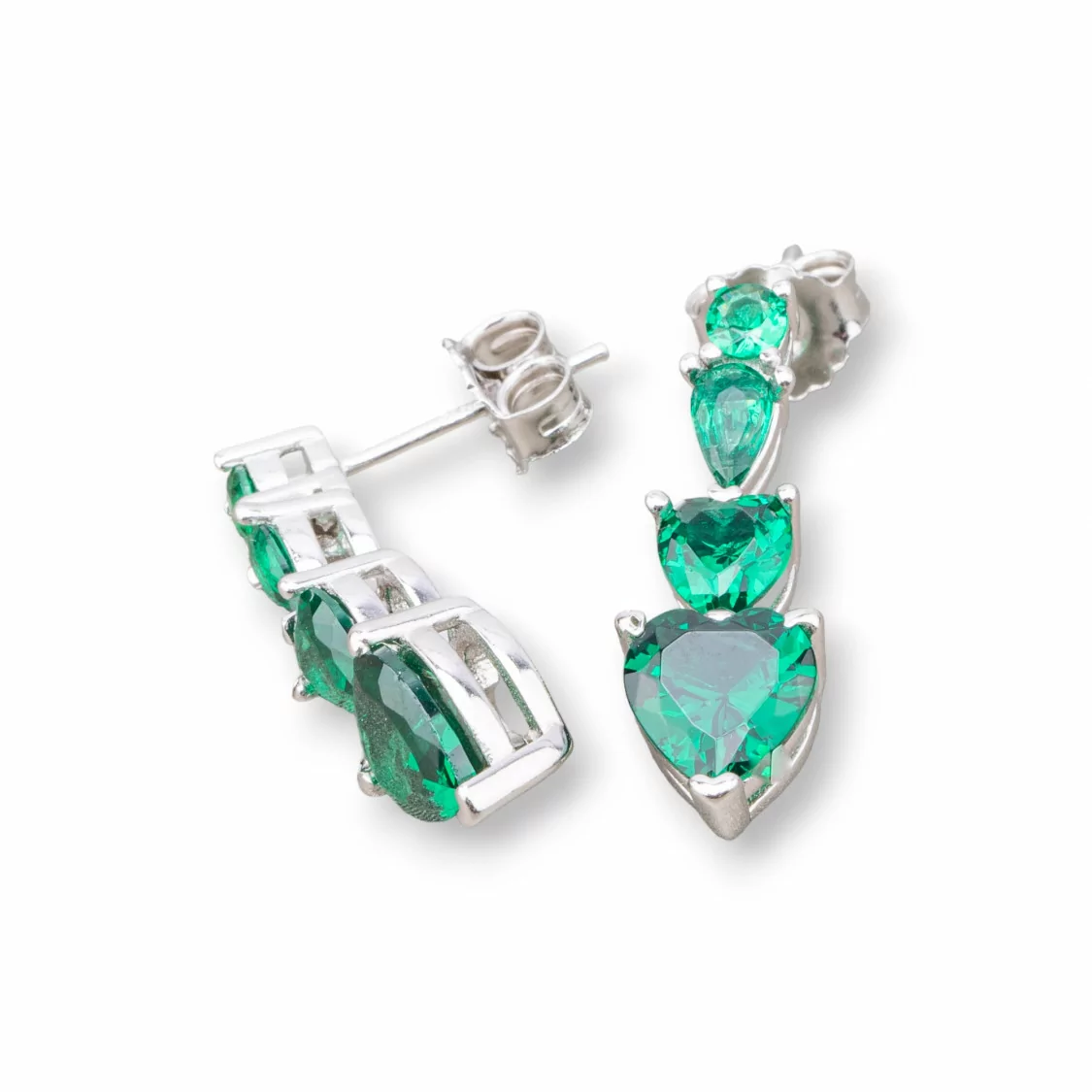 Orecchini Perno Di Argento 925 Con Zirconi Cuore 8x22mm 1 Paio Rodiato Verde-ARGENTO 925 DESIGN ITALY | Worldofjewel.com