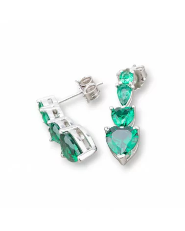 Orecchini Perno Di Argento 925 Con Zirconi Cuore 8x22mm 1 Paio Rodiato Verde-ARGENTO 925 DESIGN ITALY | Worldofjewel.com