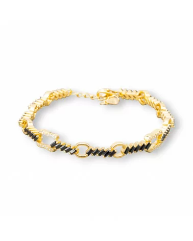 Bracciale Di Argento 925 'Amelia' Con Zircone A Baguette E Catena Larghezza 7mm Lunghezza 17cm+3cm Dorato Nero Jet-BRACCIALI TENNIS | Worldofjewel.com