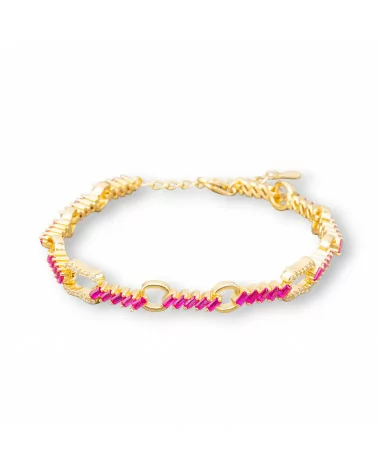 Bracciale Di Argento 925 'Amelia' Con Zircone A Baguette E Catena Larghezza 7mm Lunghezza 17cm+3cm Dorato Rosso Ruby-BRACCIALI TENNIS | Worldofjewel.com