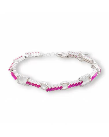 Bracciale Di Argento 925 'Amelia' Con Zircone A Baguette E Catena Larghezza 7mm Lunghezza 17cm+3cm Rodiato Rosso Ruby-BRACCIALI TENNIS | Worldofjewel.com