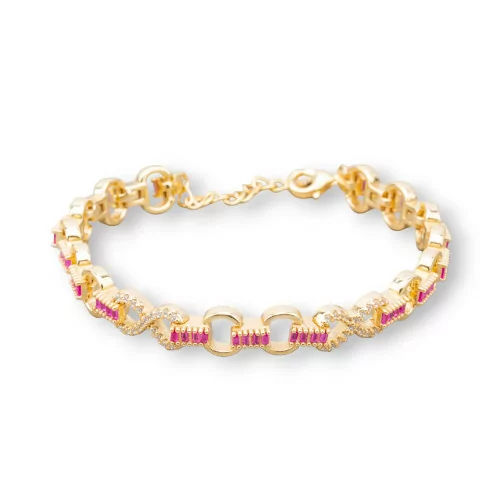 Bracciale Di Argento 925 'Amelia' Con Zircone A Baguette E Maglia Ovale Larghezza 8m Lunghezza 17cm+3cm Dorato Rosso Ruby-BRACCIALI TENNIS | Worldofjewel.com