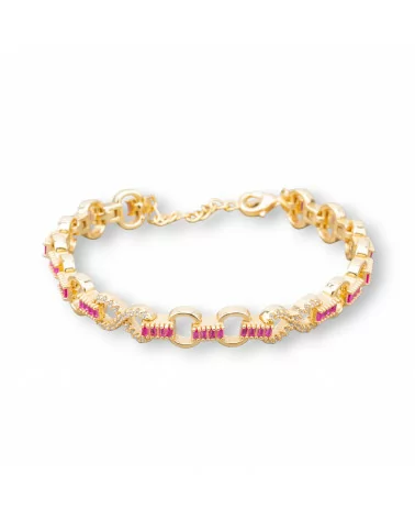 Bracciale Di Argento 925 'Amelia' Con Zircone A Baguette E Maglia Ovale Larghezza 8m Lunghezza 17cm+3cm Dorato Rosso Ruby-BRACCIALI TENNIS | Worldofjewel.com