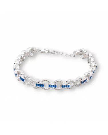 Bracciale Di Argento 925 'Amelia' Con Zircone A Baguette E Maglia Ovale Larghezza 8m Lunghezza 17cm+3cm Rodiato Blu Zaffiro-BRACCIALI TENNIS | Worldofjewel.com