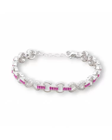 Bracciale Di Argento 925 'Amelia' Con Zircone A Baguette E Maglia Ovale Larghezza 8m Lunghezza 17cm+3cm Rodiato Rosso Ruby-BRACCIALI TENNIS | Worldofjewel.com