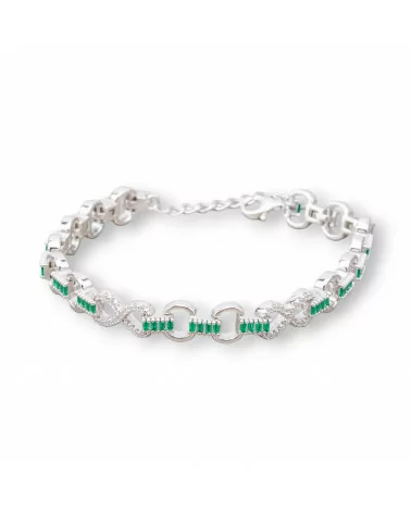 Bracciale Di Argento 925 'Amelia' Con Zircone A Baguette E Maglia Ovale Larghezza 8m Lunghezza 17cm+3cm Rodiato Verde Smeraldo-BRACCIALI TENNIS | Worldofjewel.com