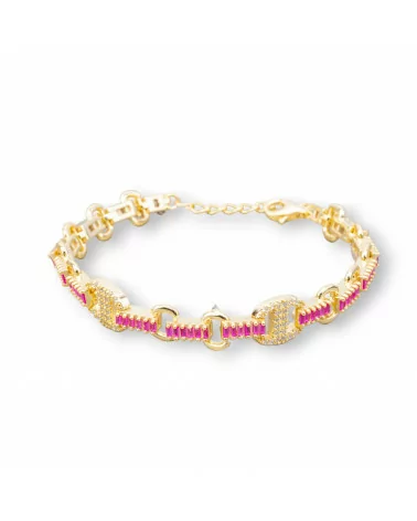 Bracciale Di Argento 925 'Amelia' Con Zircone A Baguette E Maglia Ovale Larghezza 9mm Lunghezza 16,5cm+3cm Dorato Rosso Ruby-BRACCIALI TENNIS | Worldofjewel.com