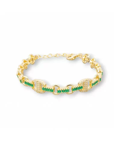 Bracciale Di Argento 925 'Amelia' Con Zircone A Baguette E Maglia Ovale Larghezza 9mm Lunghezza 16,5cm+3cm Dorato Verde Smerald-BRACCIALI TENNIS | Worldofjewel.com