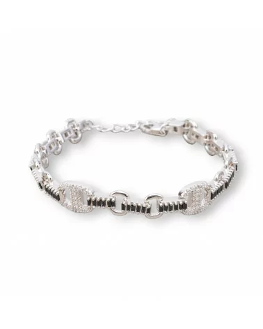 Bracciale Di Argento 925 'Amelia' Con Zircone A Baguette E Maglia Ovale Larghezza 9mm Lunghezza 16,5cm+3cm Rodiato Nero Jet-BRACCIALI TENNIS | Worldofjewel.com