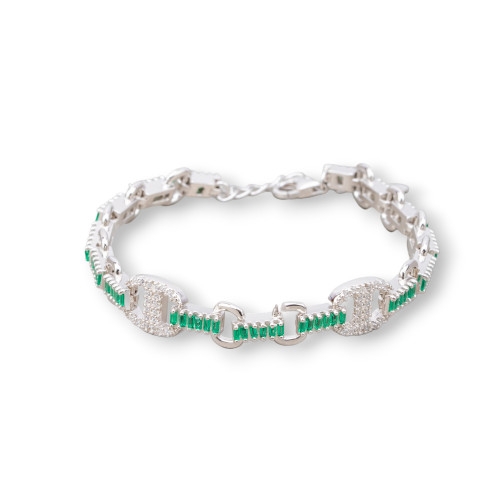 Bracciale Di Argento 925 Amelia Con Zircone A Baguette E Maglia Ovale Larghezza 9mm Lunghezza 16,5cm 3cm Rodiato Verde Smeral