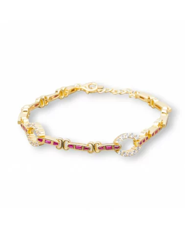 Bracciale Di Argento 925 'Amelia' Con Zircone A Baguette E Maglia Ovale Larghezza 9mm Lunghezza 18cm+3cm Dorato Rosso Ruby-BRACCIALI TENNIS | Worldofjewel.com