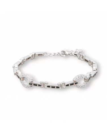 Bracciale Di Argento 925 'Amelia' Con Zircone A Baguette E Maglia Ovale Larghezza 9mm Lunghezza 18cm+3cm Rodiato Nero Jet-BRACCIALI TENNIS | Worldofjewel.com