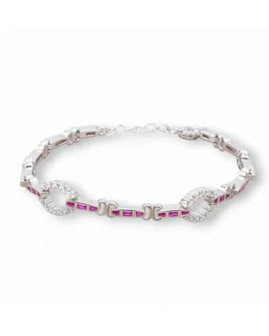 Bracciale Di Argento 925 'Amelia' Con Zircone A Baguette E Maglia Ovale Larghezza 9mm Lunghezza 18cm+3cm Rodiato Rosso Ruby-BRACCIALI TENNIS | Worldofjewel.com