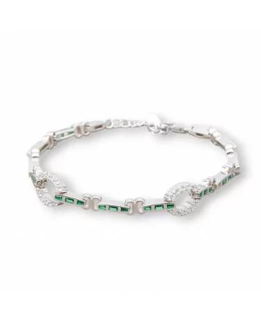 Bracciale Di Argento 925 'Amelia' Con Zircone A Baguette E Maglia Ovale Larghezza 9mm Lunghezza 18cm+3cm Rodiato Verde Smeraldo-BRACCIALI TENNIS | Worldofjewel.com