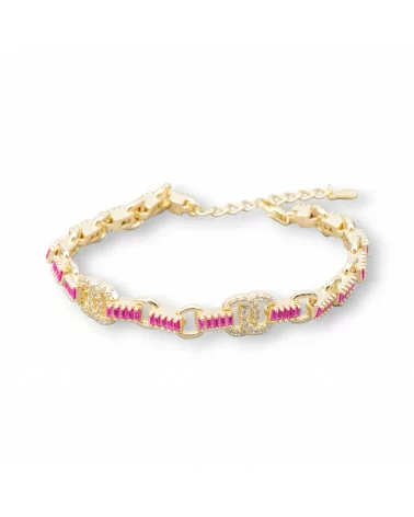 Bracciale Di Argento 925 'Amelia' Con Zircone A Baguette E Maglia Tonda Larghezza 8m Lunghezza 16,5cm+3cm Dorato Rosso Ruby-BRACCIALI TENNIS | Worldofjewel.com