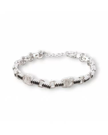 Bracciale Di Argento 925 'Amelia' Con Zircone A Baguette E Maglia Tonda Larghezza 8m Lunghezza 16,5cm+3cm Rodiato Nero-BRACCIALI TENNIS | Worldofjewel.com