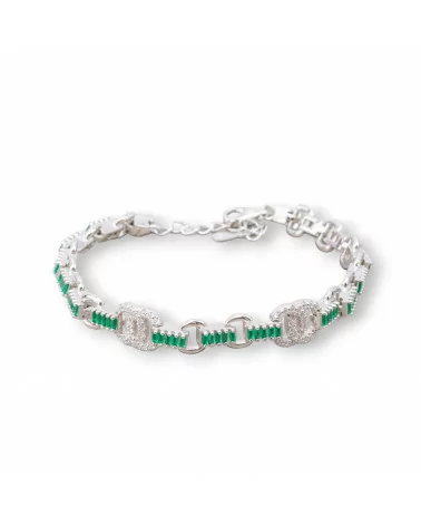 Bracciale Di Argento 925 'Amelia' Con Zircone A Baguette E Maglia Tonda Larghezza 8m Lunghezza 16,5cm+3cm Rodiato Verde Smerald-BRACCIALI TENNIS | Worldofjewel.com