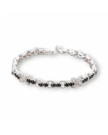 Bracciale Di Argento 925 'Amelia' Con Zircone A Baguette E Maglia Tonda Larghezza 8m Lunghezza 17,5cm+3cm Rodiato Nero Jet-BRACCIALI TENNIS | Worldofjewel.com