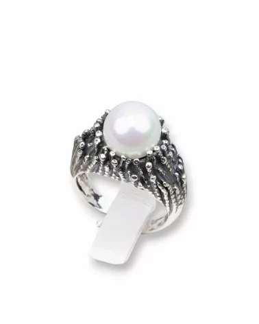 Anello Di Argento 925 Made in ITALY 21x30mm Misura Regolabile Con Perle Di Maiorca-ANELLI DI ARGENTO 925 | Worldofjewel.com