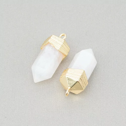 Brass Pendant Component Connector Obelisk Shape With Semi-precious Stones 10x20mm 8pcs Golden Rock Crystal