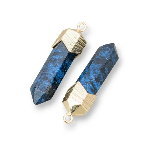 Brass Pendant Component Connector Obelisk Shape With Semi-precious Stones 8x25mm 8pcs Golden Sodalite Paste