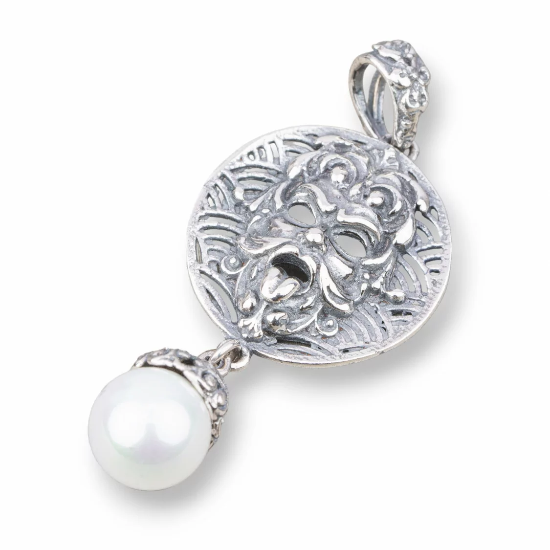 Pendente Di Argento 925 Made in ITALY 22x52mm Con Perle Di Maiorca-ARGENTO 925 DESIGN ITALY | Worldofjewel.com