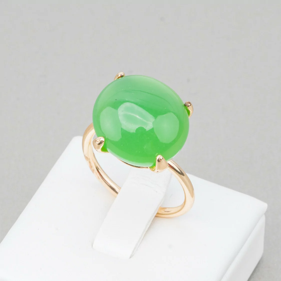 Anello Di Bronzo Con Occhio Di Gatto Cabochon Tondo 15mm Misura Regolabile Dorato Verde-ANELLI BRONZO E OCCHIO DI GATTO | Worldofjewel.com